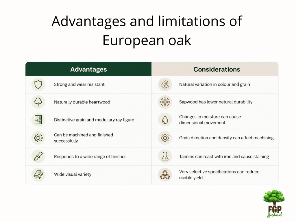 advantages and limitations of european oak